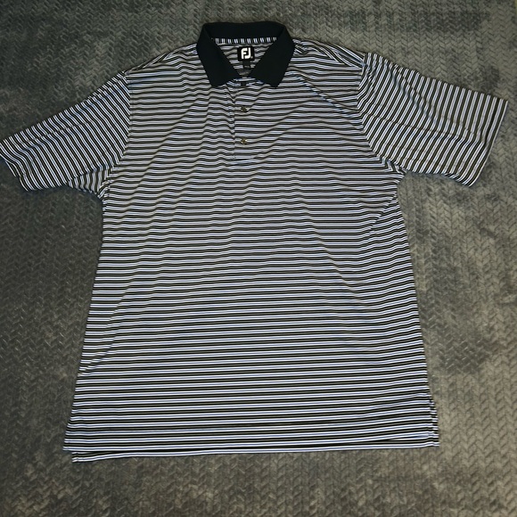 FootJoy Other - FootJoy Men’s Black White Blue Striped‎ Polo Shirt XXL Golf